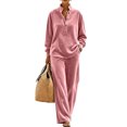 thumbnail image 1 of Szluipve Women Velvet 2 Piece Outfits Stand Collar Henley Button Long Sleeve Top & Elastic Waist Wide Leg Pants Casual Loungewear Matching Set Pink XL, 1 of 6