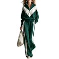 thumbnail image 1 of Szluipve Women’s Color Block Tracksuit 2 Piece Outfits Half Zip Stand Collar Chevron Patchwork Sweatshirt & Side Stripe Wide Leg Pants Casual Loungewear Set Green L, 1 of 7