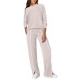 thumbnail image 1 of Szluipve Women’s Striped Trim Tracksuit 2 Piece Outfits Crew Neck Long Sleeve Sweatshirt & Split Hem Drawstring Wide Leg Pants Casual Loungewear Set White 2XL, 1 of 5