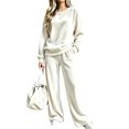 thumbnail image 1 of Szluipve Women’s Velvet 2 Piece Loungewear Set Crew Neck Long Sleeve Loose Top & High Waist Wide Leg Pants Soft Velour Casual Tracksuit Outfit White 3XL, 1 of 4