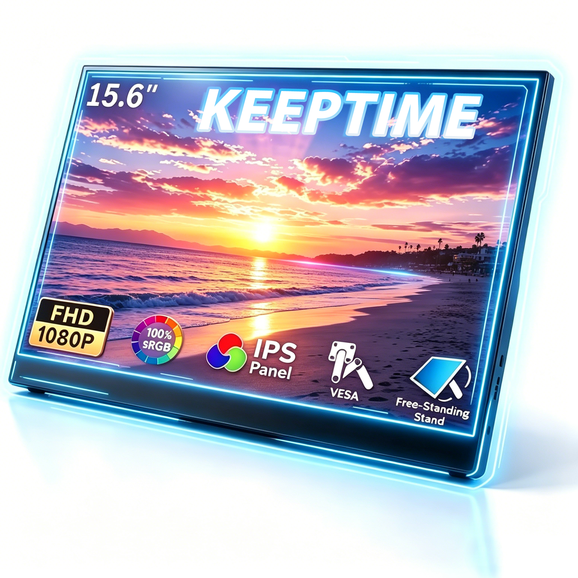 KEEPTIME 15.6” Portable Monitor, FHD 1080P IPS Display, 100% sRGB, 300-nit High Brightness, Lightweight Thin USB-C Mobile Screen, Mini HDMI, Plug-and-Play for Laptop/Phone/Switch/PS5