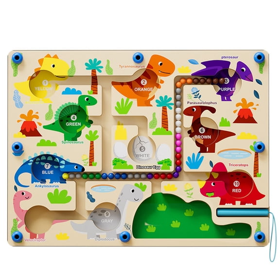 Szubyfq 2 in 1 Magnetic Color and Number Maze , Learning Montessori Board Magnet Dinosaur Counting Puzzle Board Maze Preschool Learning Montessori Education 3 4 5 Years Toys