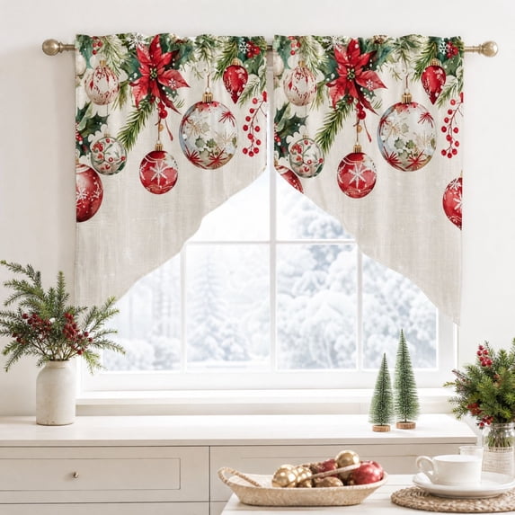 Szubyfq 2Pcs Christmas Window Curtains 55 x 35 Inch, Farmhouse Reusable Soft Winter Short Window Valance, Washable Curtains Swag for Living Room Bedroom Holiday Party Scene Layout Supplies