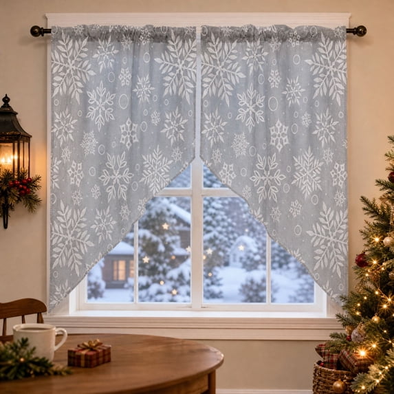 Szubyfq 2Pcs Christmas Window Curtains 55 x 35 Inch, Farmhouse Reusable Soft Winter Short Window Valance, Washable Curtains Swag for Living Room Bedroom Holiday Party Scene Layout Supplies