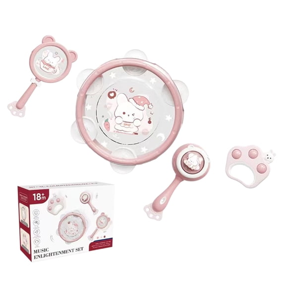 Szubyfq 4 Pcs Baby Musical Percussion Toy Set, Toddler Tambourine Hand Rattle Teether Shaker Kit, BPA Free Early Music Enlightenment Sensory Play Toys for Kids 18+ Months, Birthday & Baby Shower Gift