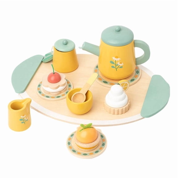 Szubyfq Wooden Tea Sets for Toddlers 3-5 Play Food Pretend Play Toys Kids Play Houses Kitchen Accessories Tea Set Christmas Gifts Wooden Tea Party Set for Girls 3 4 5 6 Years Old Tea Time Game
