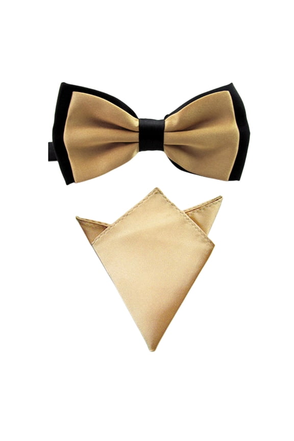 Men Satin Solid Bowtie Handkerchief Pocket Square Set