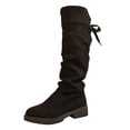 thumbnail image 1 of T-05 Black Ladies Casual Winter Knee High Boots Round Toe Heel Wrinkled Lace Up Knight Boots Mid Heel Long Style, 1 of 8