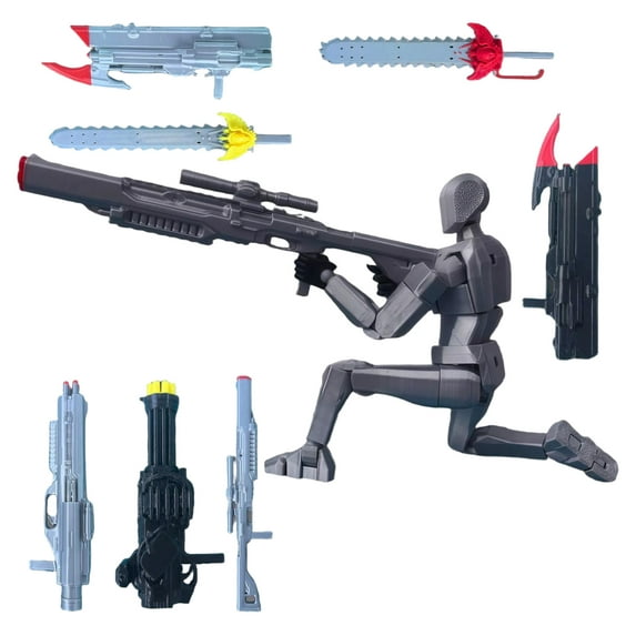 T-13 3D Printed Multi-Jointed Warrior Doll (5.51in), Various Colors & Weapon Accessories for Desktop Decor, Collection, and Easter Gift