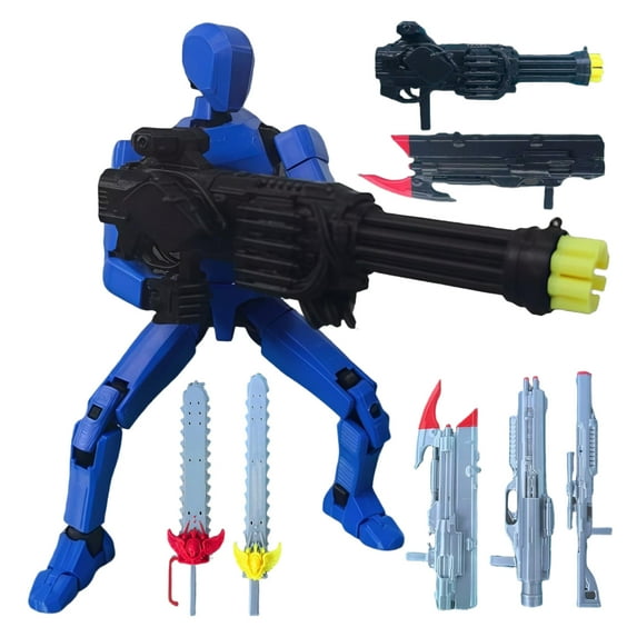 T-13 3D Printed Multi-Jointed Warrior Doll (5.51in), Various Weapon Accessories for Desktop Decor, Collection, and Easter Gift (Blue)