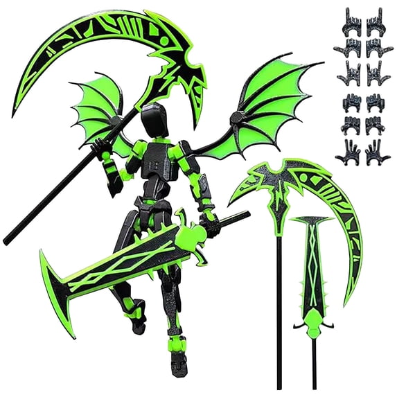 T 13 Action Figure - 3D Printed Action Figure Grim Reaper Scythe, Posable Mobile Doll, Suitable for Collectors, Desktop Decoration, Dummy 13 Printable Articulated Figure, Green