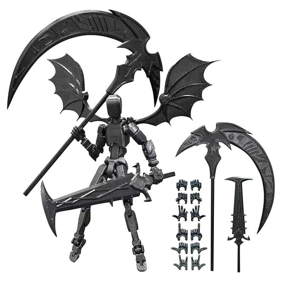 T 13 Action Figure - 3D Printed Action Figure Grim Reaper Scythe, Posable Mobile Doll, Suitable for Collectors, Desktop Decoration, Dummy 13 Printable Articulated Figure, Black
