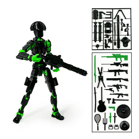 T 13 Action Figure Set | Pre-Assembled 3D Printed Titan13 and Robo Figures, Highly Articulated Robot Toys with Interchangeable Accessories, Perfect for Collectors and Hobbyists Green