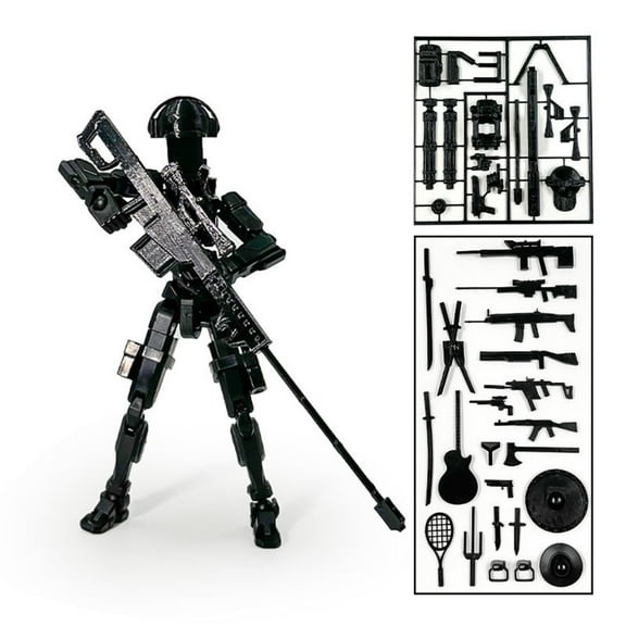T 13 Action Figure Set | Pre-Assembled 3D Printed Titan13 and Robo Figures, Highly Articulated Robot Toys with Interchangeable Accessories, Perfect for Collectors and Hobbyists Black