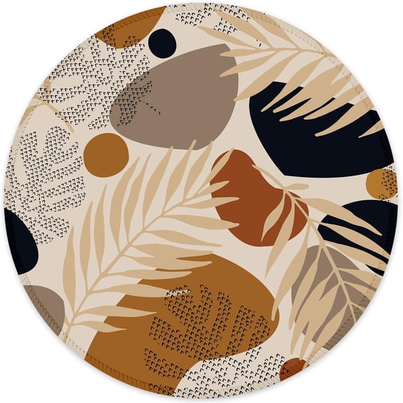 T [20% Larger Mouse Pad with Stitched Edge, Premium-Textured Mouse Mat Waterproof Non-Slip Rubber Base Round Mousepad for Office Gaming PC Laptop 8.7×8.7 inches, Abstract Modern Leaves