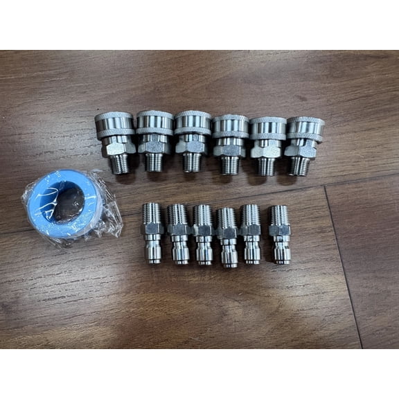 3/8 Inch NPT Pressure Washer Couplers, 12-Piece Stainless Steel External Thread Quick Connector Kit - 3/8" NPT Male Thread Quick Connect Hose Fittings, 5000 PSI