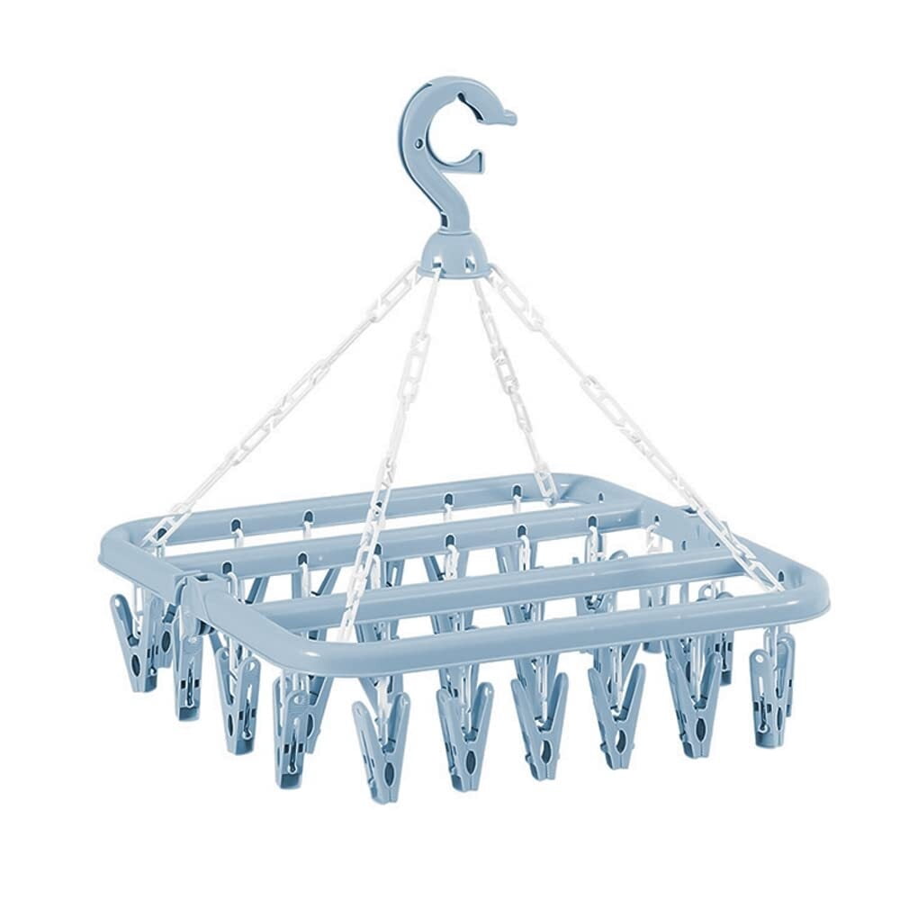 32-Clip Folding Laundry Hanger – Drying Rack For Socks & Delicates, Scandinavian Blue
