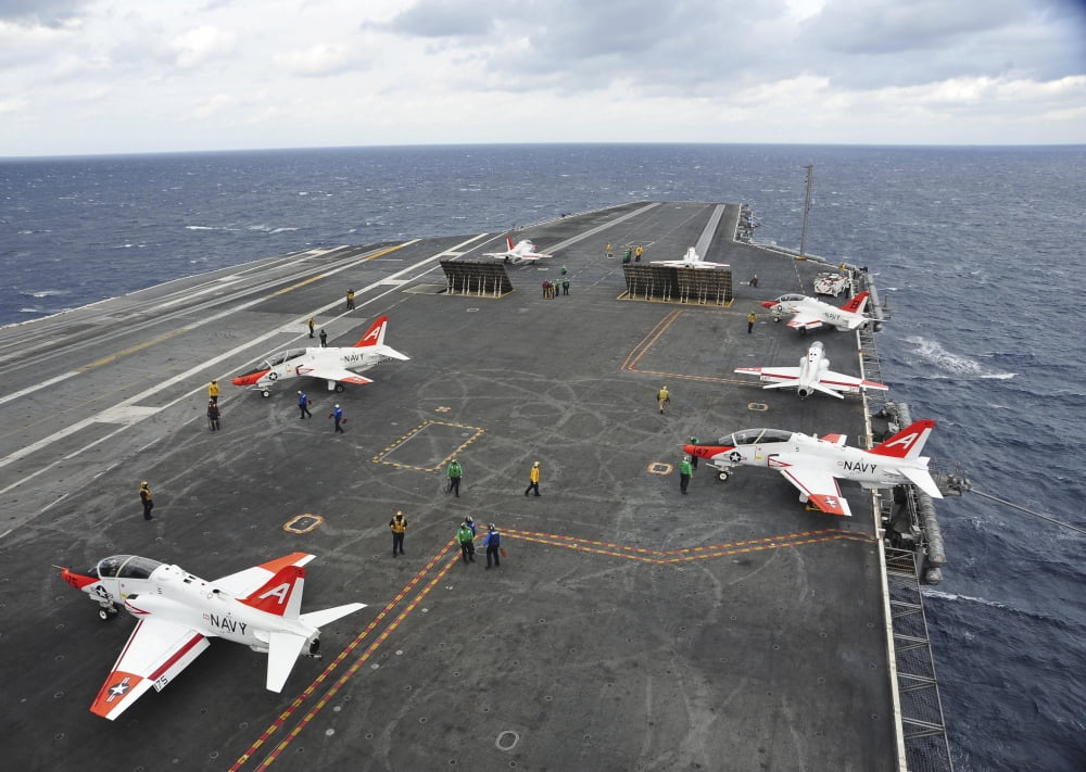 T-45C Goshawk training aircraft on the flight deck of USS Harry S Truman Canvas Art - Stocktrek Images (33 x 24)