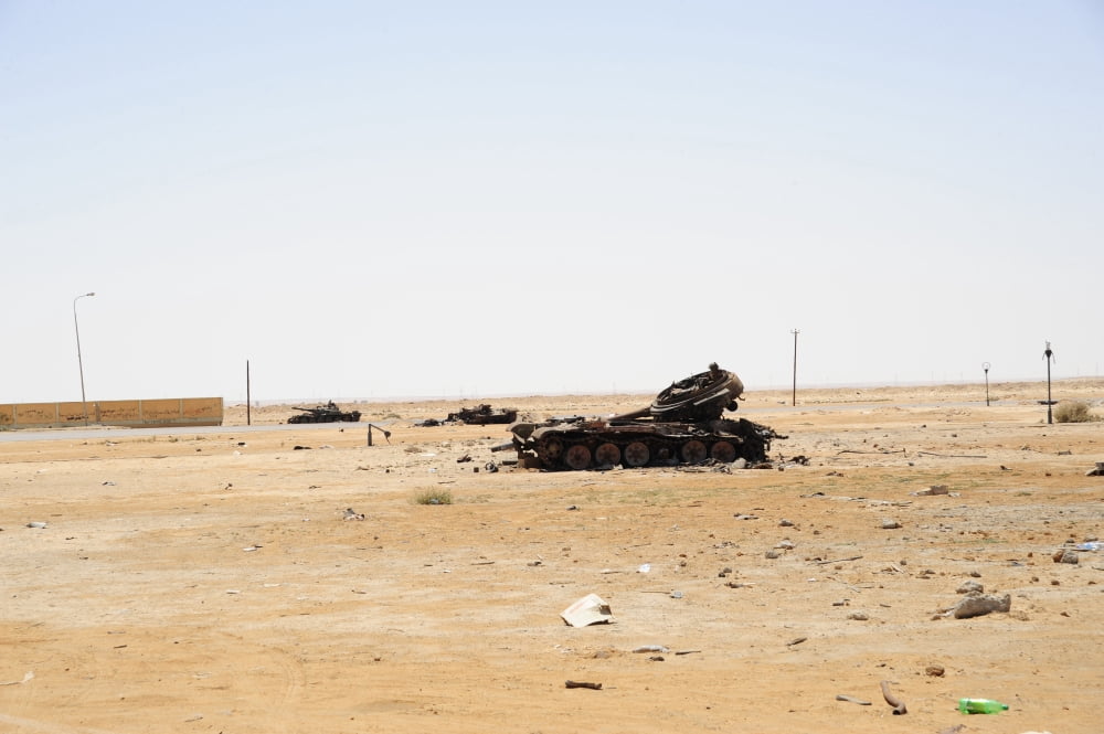 T-55 tanks destroyed by NATO forces just outside Ajadabiya Libya Canvas Art - Andrew ChittockStocktrek Images (35 x 23)
