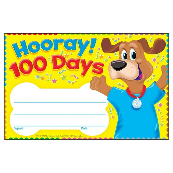 T-81048 - Hooray! 100 Days Happy Hound Recognition Awards by Trend Enterprises Inc.