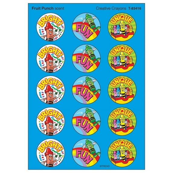 T-83416 - Creative Crayons/Fruit Punch Stinky Stickers® – Large Round by Trend Enterprises Inc.