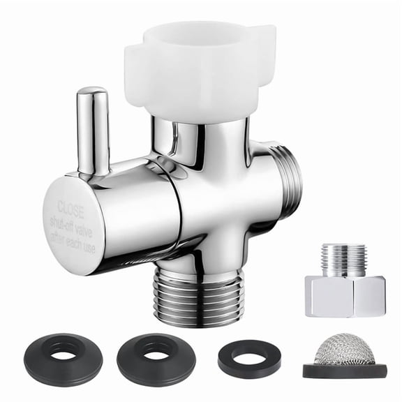 T Adapter with Shut Off Valve, Metal T Valve for Bidet 7/8In X 7/8In X 1/2In or 3/8In, Tee Connector Bidet Attachment