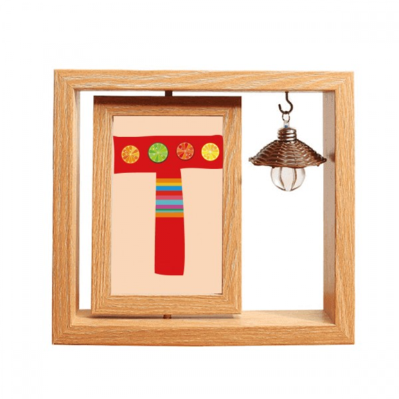 T Alphabet Orange Fruit Cute Pattern Wooden Rotating Picture Photo Frame 4x6