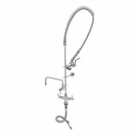 T&S Brass - EasyInstall Pre-Rinse, Single Hole Base, 12'' Add-On Faucet, 18'' Flex Lines, Wall Bracket