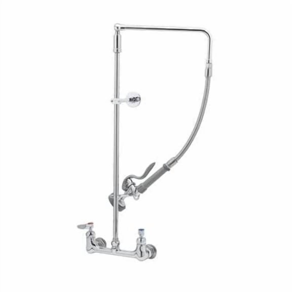 T&S Brass - Pre-Rinse, Overhead Swivel Arm, Wall Mount Base, 8'' Centers, Wall Bracket & Ceramas