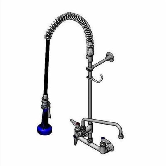 T&S Brass - Pre-Rinse: 8'' Wall Mount, Ceramas, ADF 12'' Nozzle, 2.2 GPM VR Aerator, B-0108, Swivel, Tee