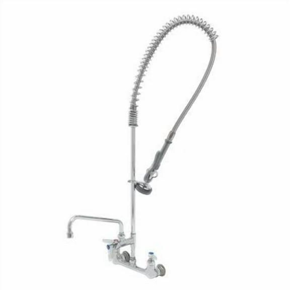 T&S Brass - EasyInstall Pre-Rinse, Spring Action, Wall Mount Base, 8'' Centers, 12'' Add-On Faucet