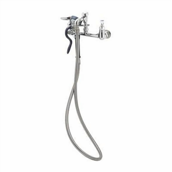 T&S Brass - Spray Assembly, 8'' Wall Mount Base Faucet, VB Outlet, Angled Spray Valve, 68'' Flex SS Hose