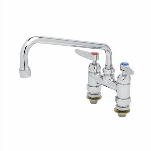 T&S Brass - Double Pantry Faucet, 4'' Deck Mount, Ceramas, 12'' Swing Nozzle, 1/2'' NPT Male Inlets