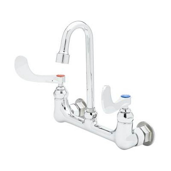 T&S Brass - 8'' c/c Wall Mount Faucet, 4'' Wrist Handles, Swivel Gooseneck, VR Aerator & B-0230-K