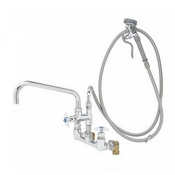 T&S Brass - Big-Flo Mixing Faucet, 12'' Nozzle, 104'' Flex Hose, Spray Valve