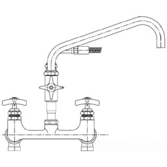 T&S BRASS B-0284 BIG-FLO MIXING FAUCET, 12 NOZZLE, 104 FLEX HOSE, SPRAY VALVE