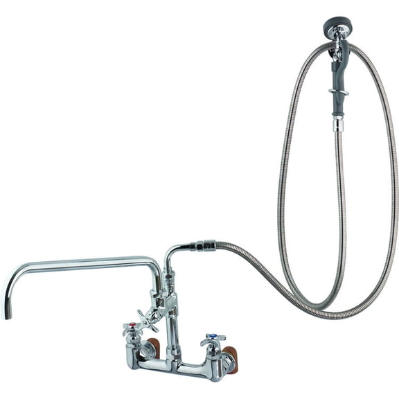 T&S BRASS B-0289 BIG-FLO SPRAY ASSEMBLY: 8 WALL MOUNT, 18 ADD-ON FAUCET, ANGLED