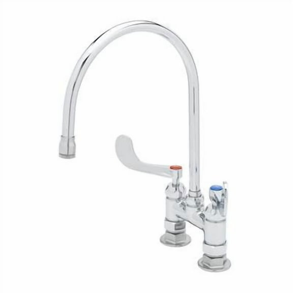 T&S Brass - Double Pantry Faucet, 4'' Deck Mount, Ceramas, 134X Swivel Gooseneck, 4'' Wrist Handles