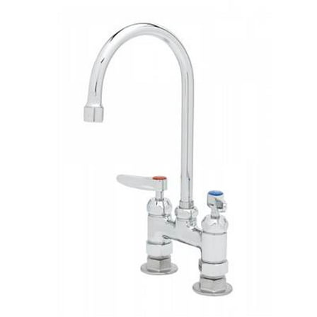 T&S Brass - 4'' c/c Double Pantry Faucet, Swivel Gooseneck, Lever Handles, 00AA Inlets & Ceramas