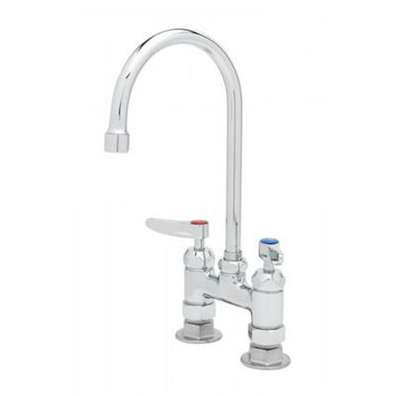 T&S Brass - 4'' c/c Double Pantry Faucet, Swivel Gooseneck, Lever Handles, 00AA Inlets & Ceramas