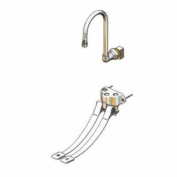 T&S Brass - Wall-Mounted Double Pedal Valve w/ Dummy Rigid Gooseneck & Short Elbow
