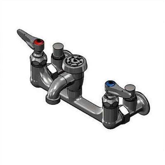 T&S Brass - Service Sink Faucet: 8'' Wall Mount, Vac Breaker, Garden Hose Outlet, 00JJ, Polished