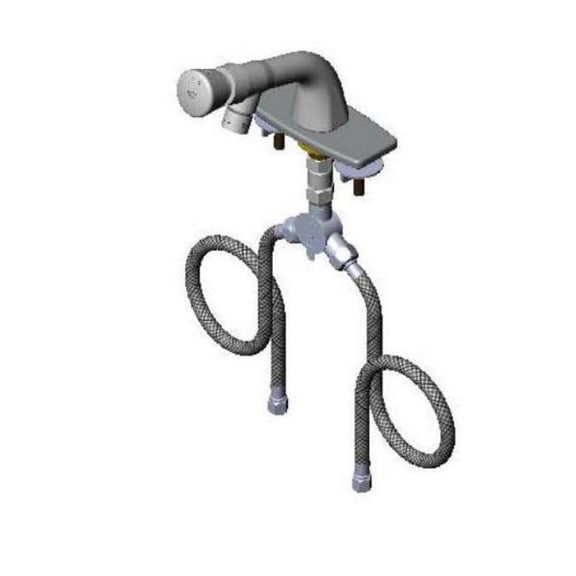 T And S Brass B-0807-Vr Metering Faucet, Single Hole Base, Flex Hoses, Push Button Cap,