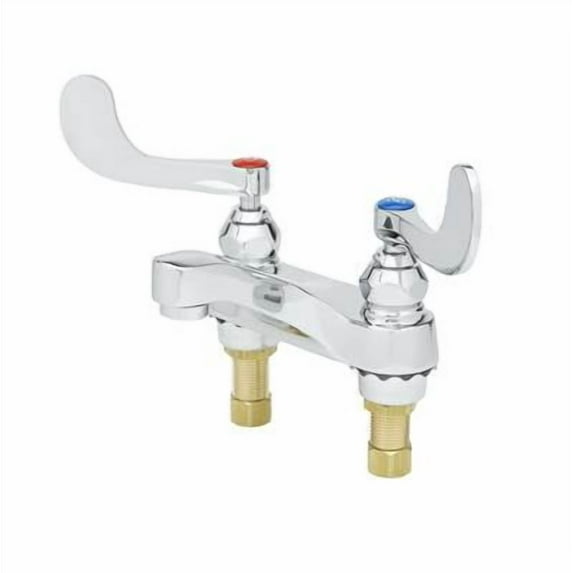 T&S Brass - Lavatory Faucet, Deck Mount, 0.5 GPM VR Spray Device, 4'' Wrist Action Handles