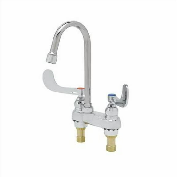 T&S Brass - Medical Faucet, Deck Mount, Swivel/Rigid Gooseneck, Aerator, 4'' Wrist-Action Handles