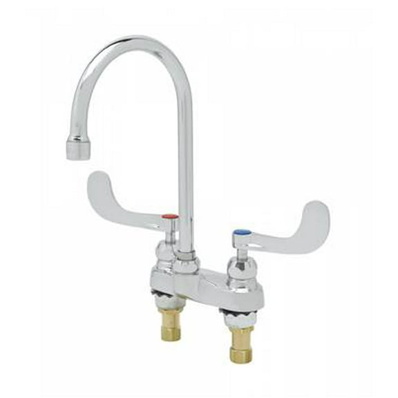 T&S Brass - Centerset Faucet, Ceramas, Swivel Gooseneck, 1.5 GPM Aerator, 4'' Wrist-Action Handles