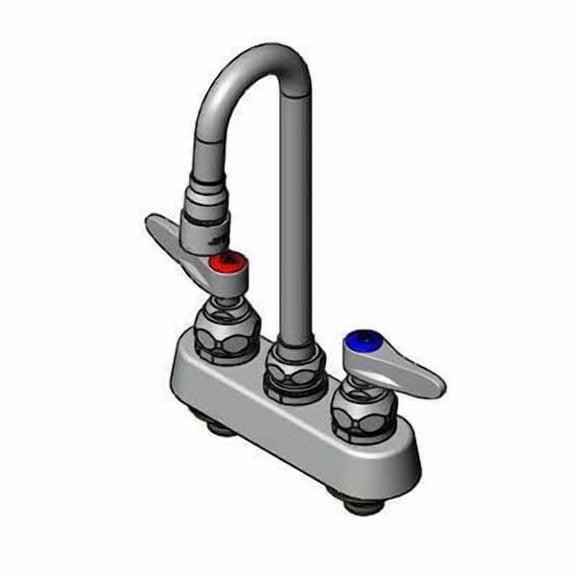 T&S Brass - Workboard Faucet, 4'' Deck Mount, Lever Handles, Swivel Gooseneck, 1.0 GPM VR Aerator