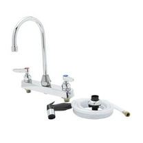 T&S Brass - 8'' c/c Workboard Faucet w/ 5 3/4'' Swivel Gooseneck, 7' Sidespray Hose