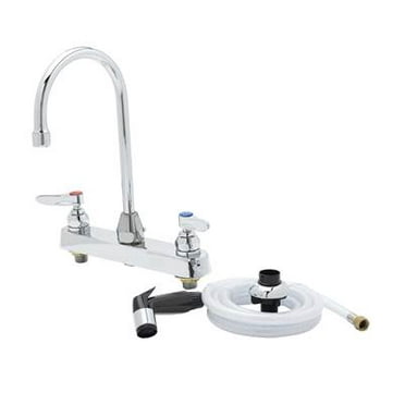 T&S Brass - 8'' c/c Workboard Faucet w/ 5 3/4'' Swivel Gooseneck, 7' Sidespray Hose