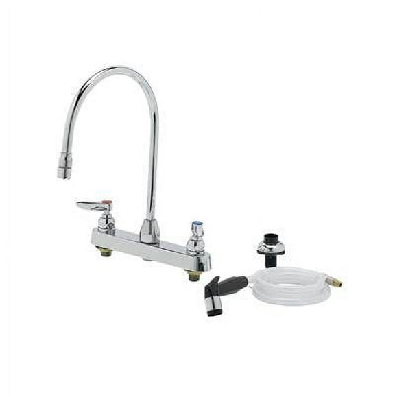 T&S Brass - 8'' Workboard Faucet, Deck Mt, 8-13/16'' Swivel Gooseneck, 4' Sidespray